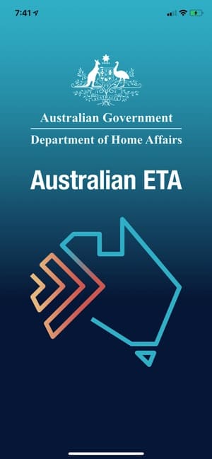 Capture d'écran de l'application AustralieETA pour l'Australie