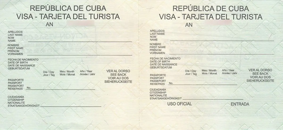 Carte touristique "verte" pour voyager à Cuba depuis tous les pays, sauf les États-Unis.