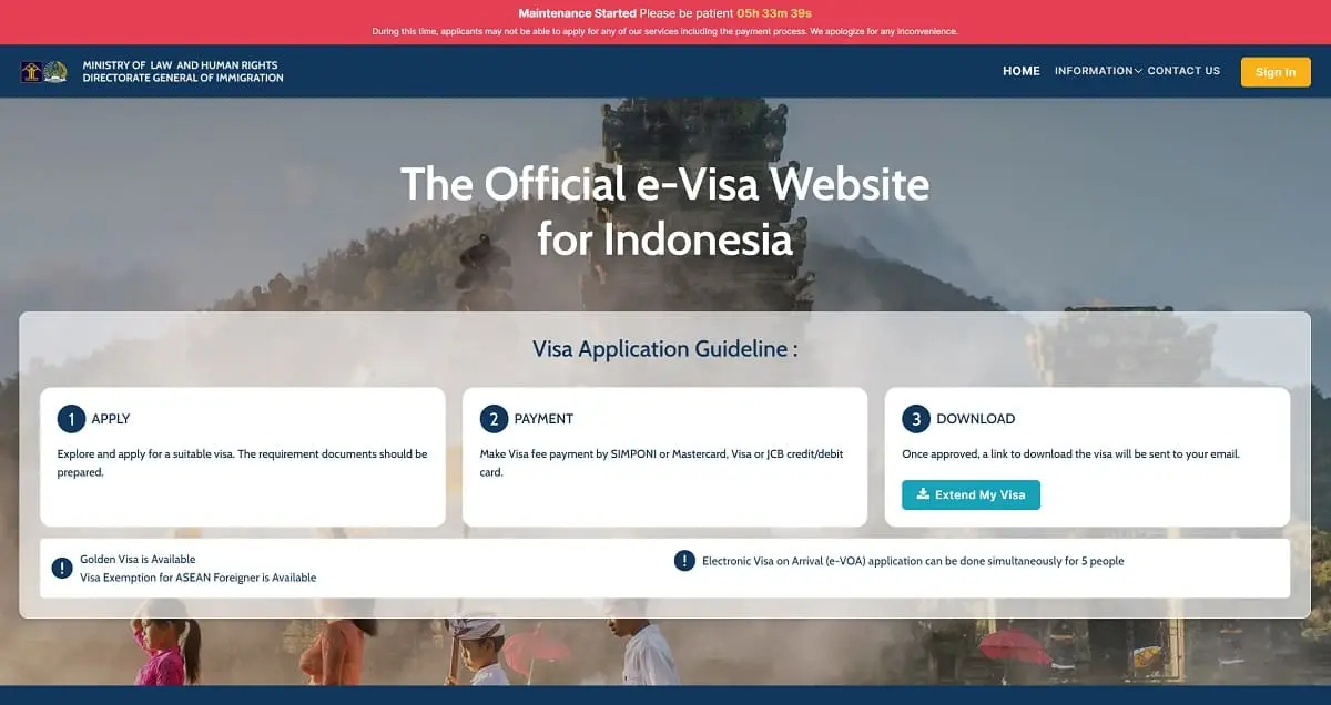 Maintenance of the Indonesian e-Visa application portal