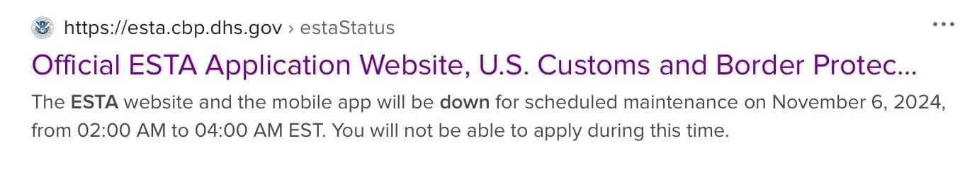 Anuncio de mantenimiento del sistema ESTA para viajar a Estados Unidos