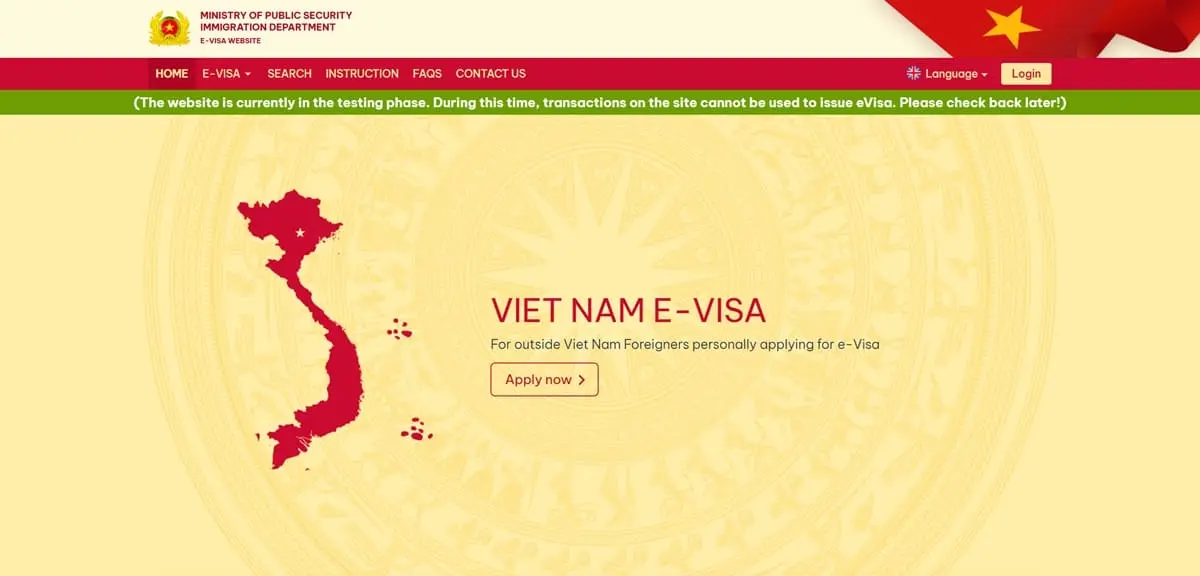 Overview of the new official website for electronic visa (e-Visa) application for Vietnam