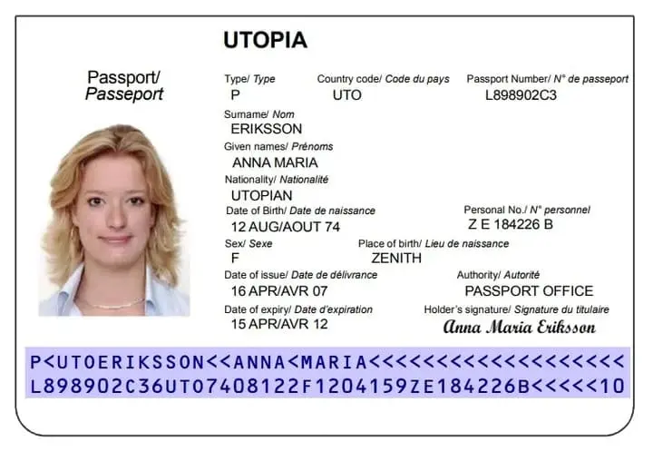 Exemple de bonne numérisation du passeport pour l’obtention de l’ETA pour le Royaume-Uni