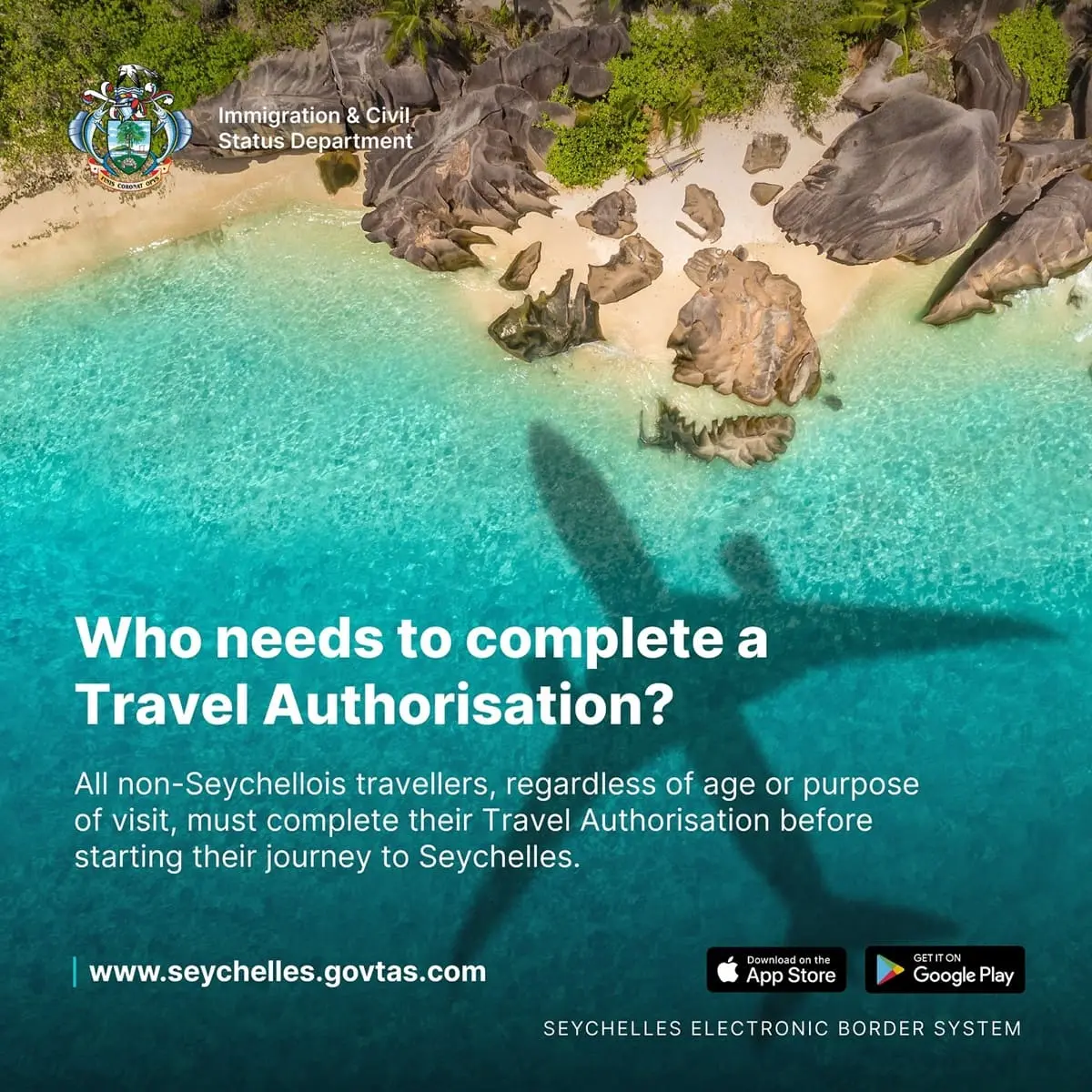 An Electronic Travel Authorization (ETA) is required to travel to Seychelles