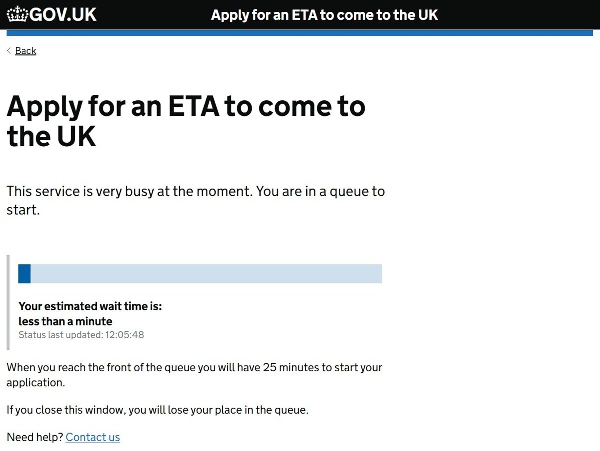 The UK introduces a digital queue for ETA applications