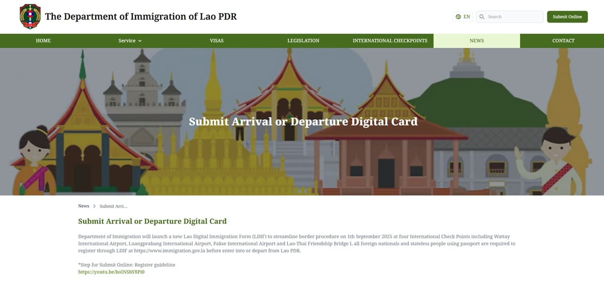 Soumettre une carte numérique d'arrivée ou de départ du Laos Soumettre une carte numérique d'arrivée ou de départ du Laos