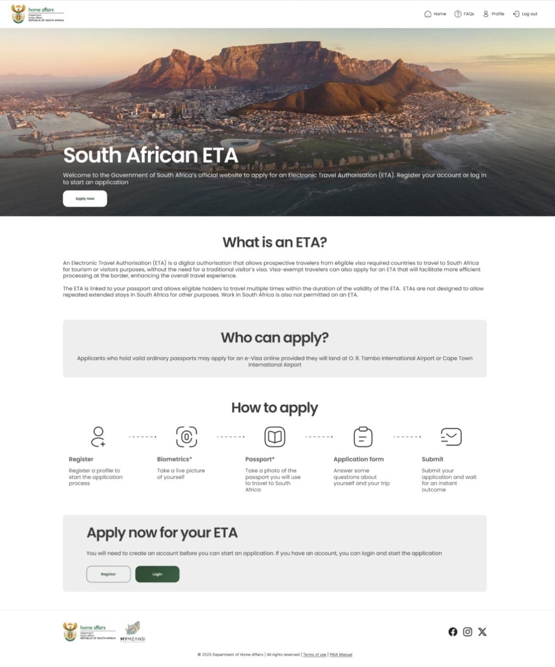 Aperçu du nouveau portail ETA pour voyager en Afrique du Sud Aperçu du nouveau portail ETA pour voyager en Afrique du Sud