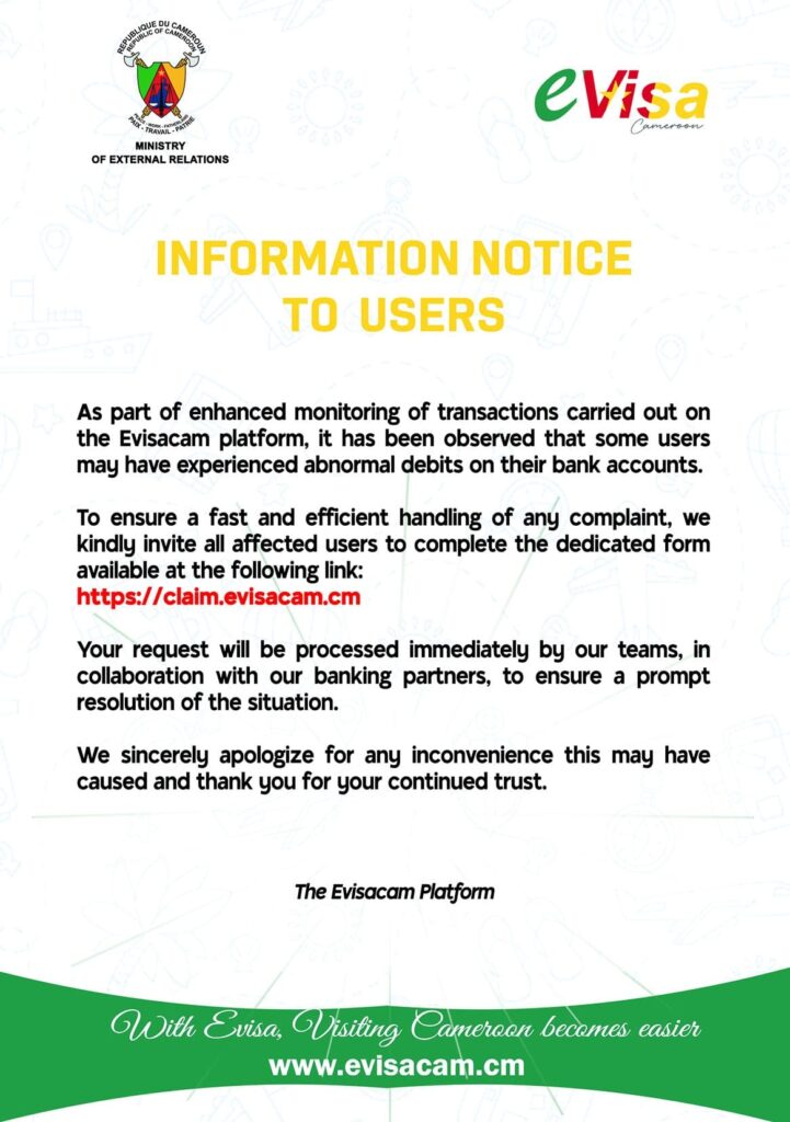 Information note for users of the Evisacam platform Information note for users of the Evisacam platform