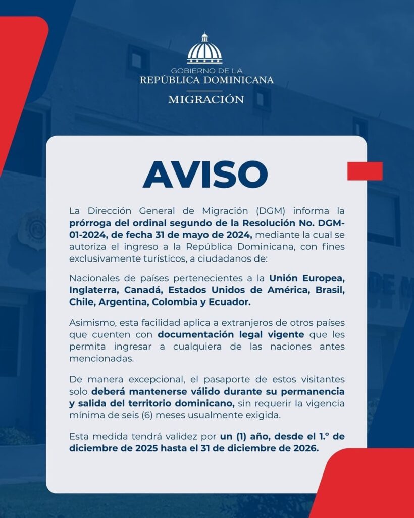 Communiqué de l'immigration de la République dominicaine concernant la validité des passeports