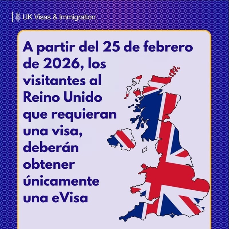 El eVisa también entrará plenamente en vigor en el Reino Unido el 25 de febrero de 2026. El eVisa también entrará plenamente en vigor en el Reino Unido el 25 de febrero de 2026.