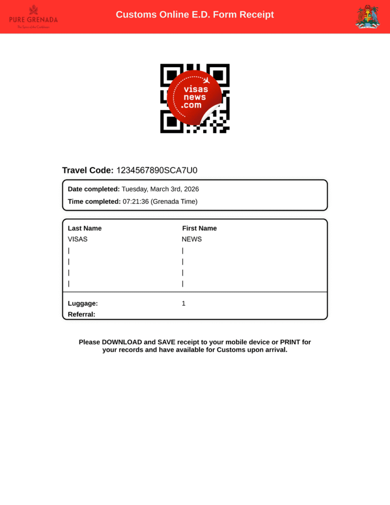 Tarjeta de llegada electrónica Granada