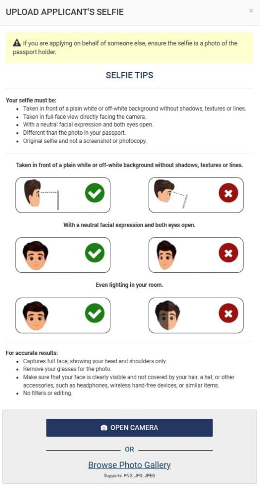 Capture d'écran du portail ESTA des États-Unis