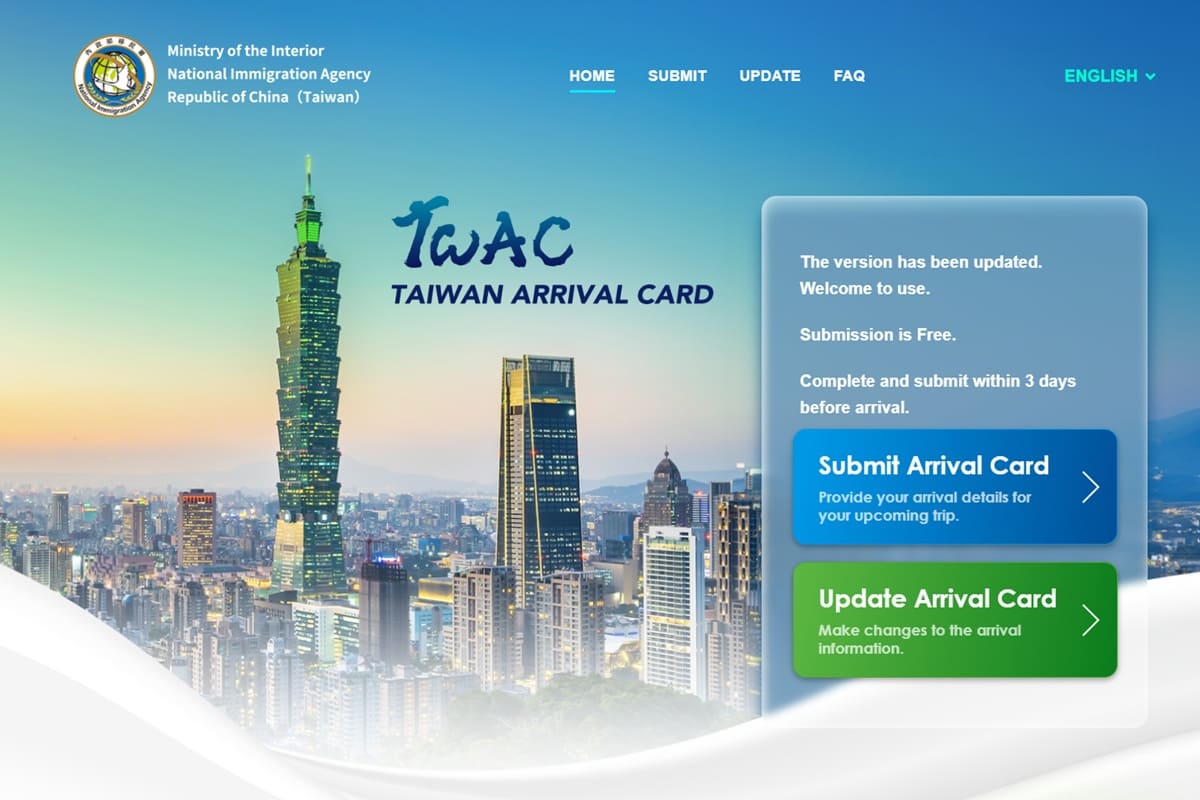 Taiwán: la tarjeta de llegada TWAC ya puede completarse hasta 7 días antes del viaje