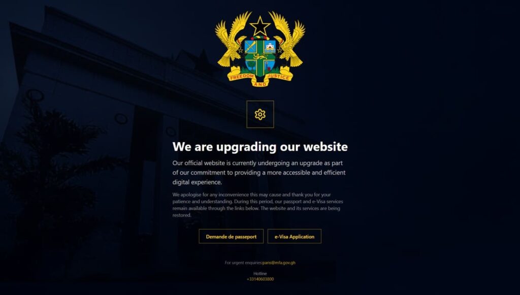 Capture d'écran du site de l'ambassade du Ghana en France
