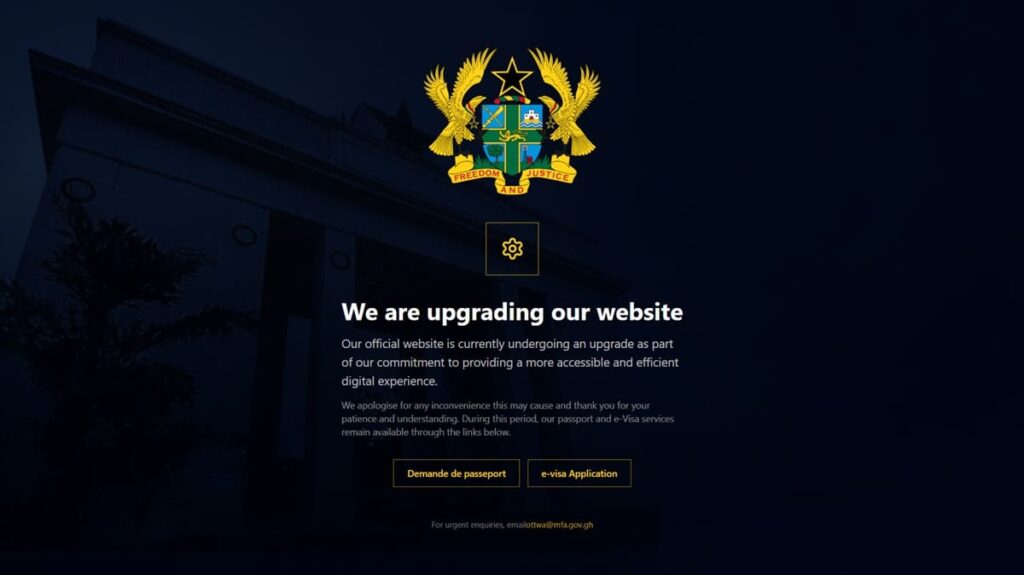 Screenshot of the Ghana High Commission in Ottawa website