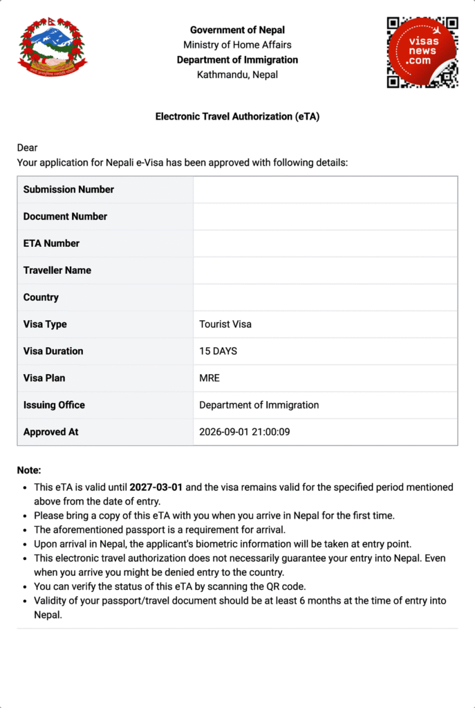 Sample ETA for Nepal Sample ETA for Nepal