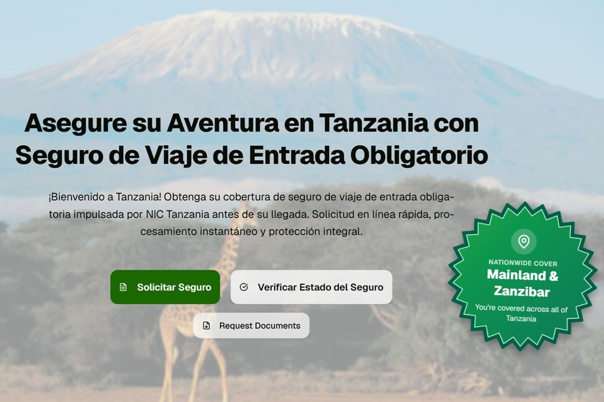 Tanzania: entra en vigor el seguro de viaje obligatorio